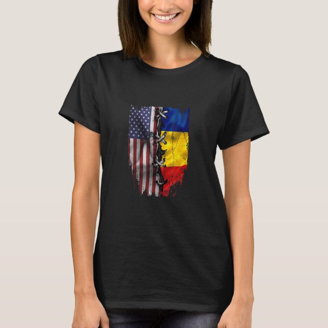 T-shirt Drapeau américain roumain cultivé Roots USA Rouman (Devant)