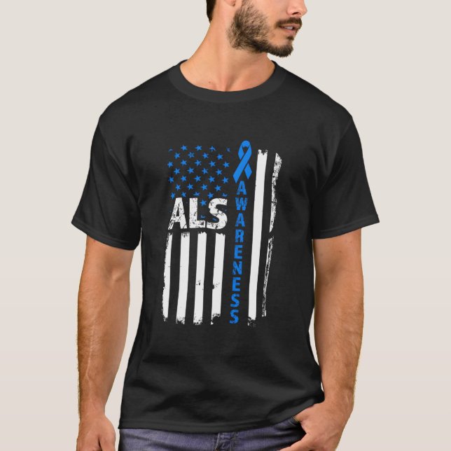 T-shirt Drapeau américain Ruban Bleu de Sensibilisation à  (Devant)