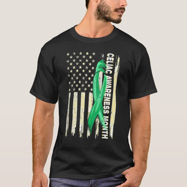 T-shirt Drapeau Américain Ruban Celiac Pour La Sensibilisa (Devant)