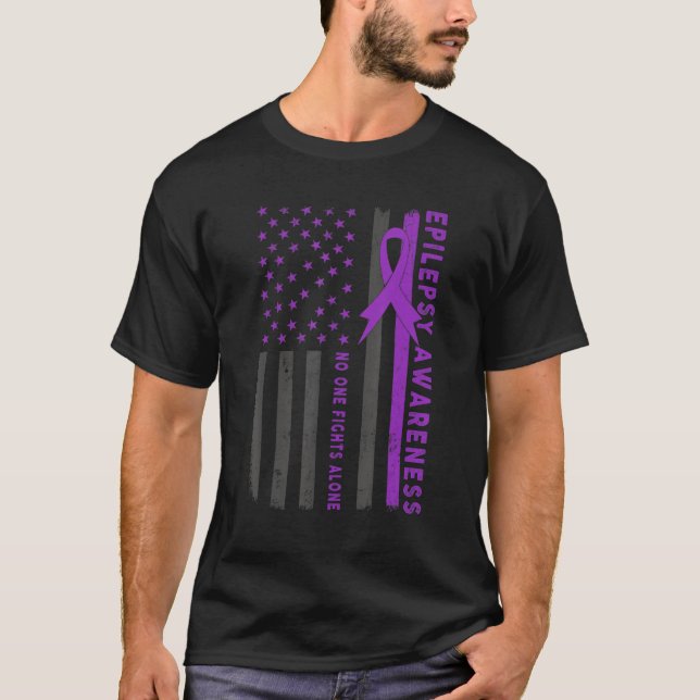 T-shirt Drapeau américain Ruban Violet Épileptique Sensibi (Devant)
