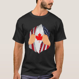 T-shirt Drapeau Américain, Sang Canadien En Moi
