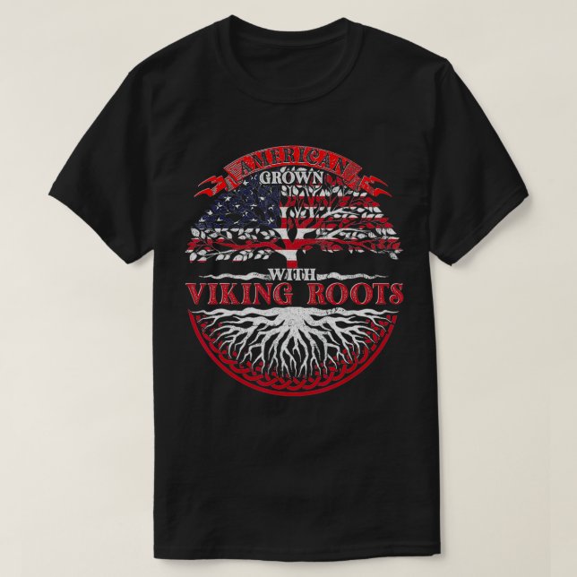 T-shirt Drapeau Américain Scandinave Croissance Avec Vikin (Design devant)
