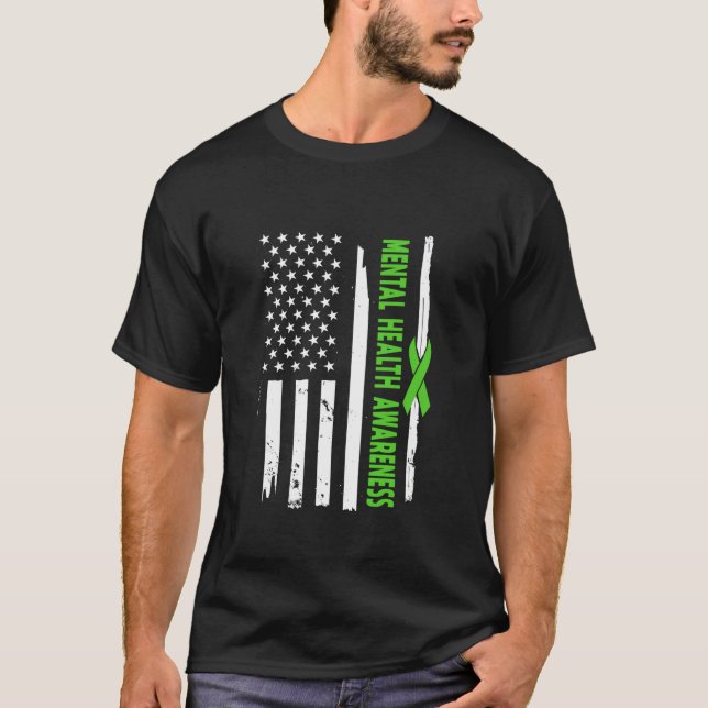 T-shirt Drapeau américain Sensibilisation à la santé menta (Devant)