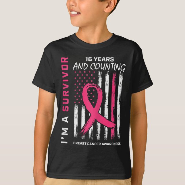 T-shirt Drapeau américain - Sensibilisation rose 16 ans (Devant)