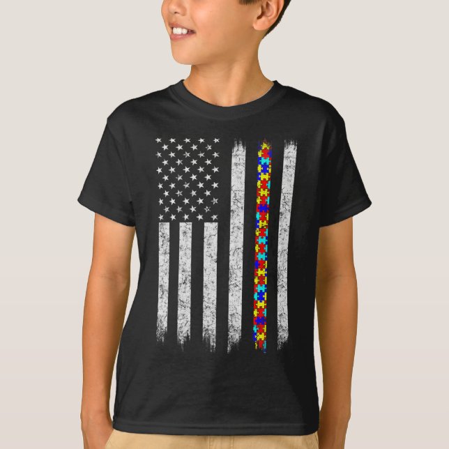 T-shirt Drapeau américain sensibilisation sur l'autisme (Devant)