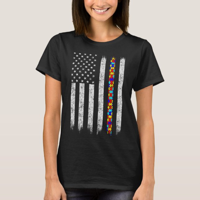 T-shirt Drapeau américain sensibilisation sur l'autisme (Devant)