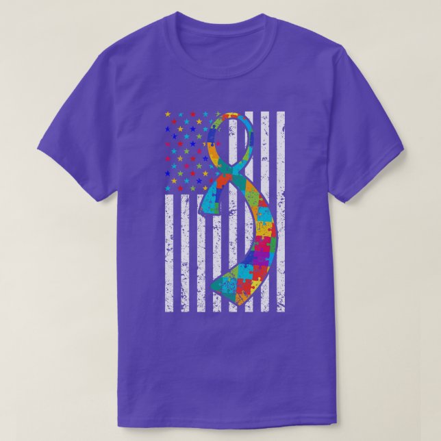 T-shirt Drapeau américain sensibilisation sur l'autisme (2 (Design devant)