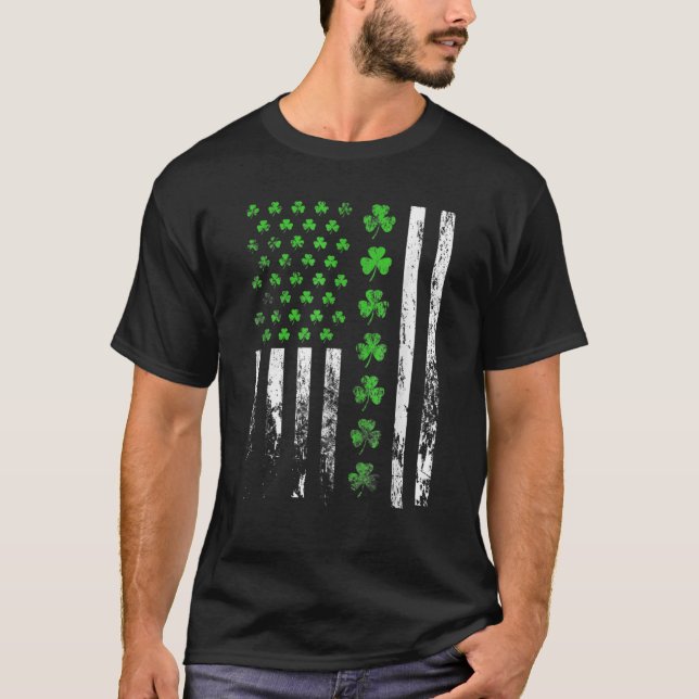 T-shirt Drapeau américain Shamrock Irlandais St Patrick's  (Devant)