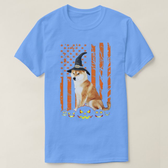 T-shirt Drapeau américain Shiba Inu Chien Citrouille Vinta (Design devant)