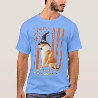 T-shirt Drapeau américain Shiba Inu Chien Citrouille Vinta