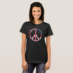 T-shirt Drapeau Américain Signe de Paix Vintage Rouge Blan