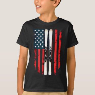 T-shirt Drapeau américain skieur alpin de ski Drapeau amér