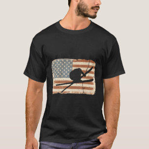 T-shirt Drapeau américain Sking Skier Vintage Long Manche