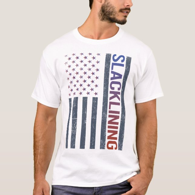 T-shirt Drapeau Américain Slacklining Slackline Slackliner (Devant)