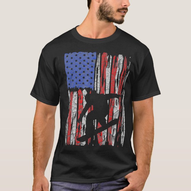 T-shirt Drapeau américain Snowboard Fan Rider  (Devant)