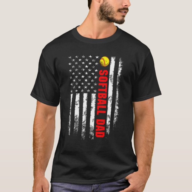 T-shirt Drapeau Américain Softball Papa Backside Essentiel (Devant)