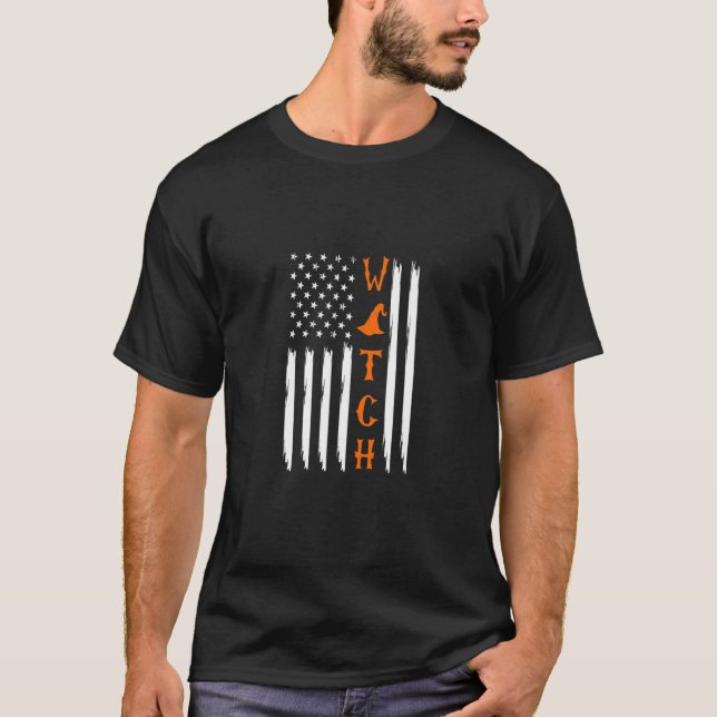 T-shirt Drapeau américain sorcier Halloween (Devant)