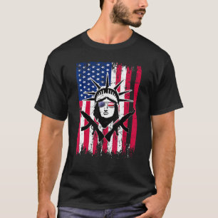T-shirt Drapeau Américain Statue De Liberté Lunettes De So