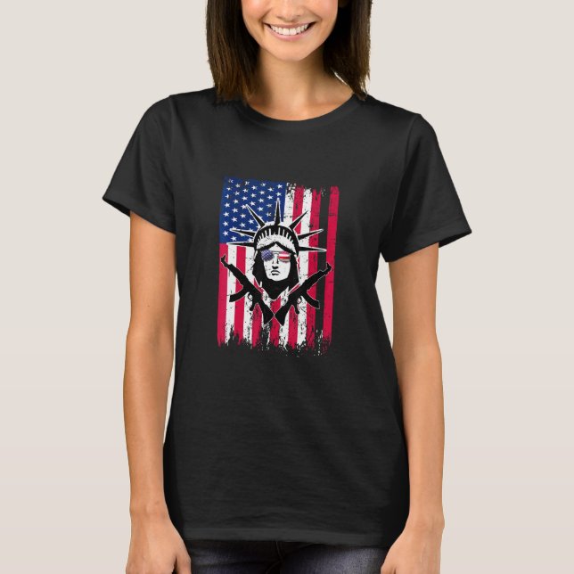T-shirt Drapeau Américain Statue De Liberté Lunettes De So (Devant)