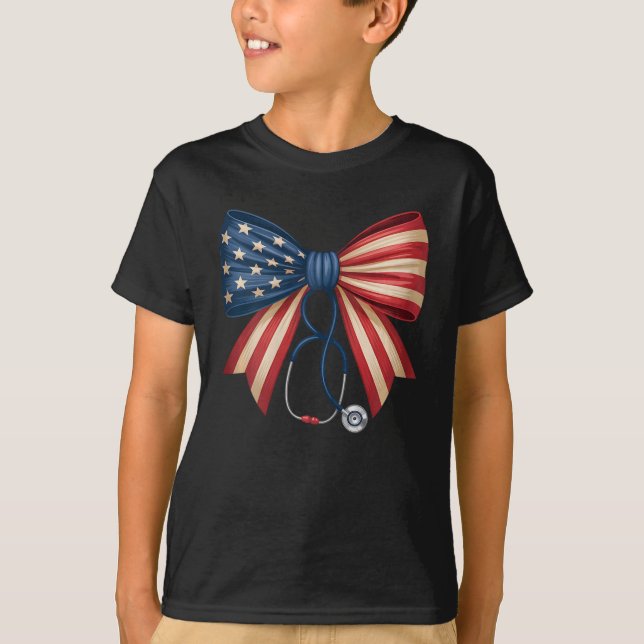 T-shirt Drapeau américain stéthoscope 4 juillet infirmière (Devant)