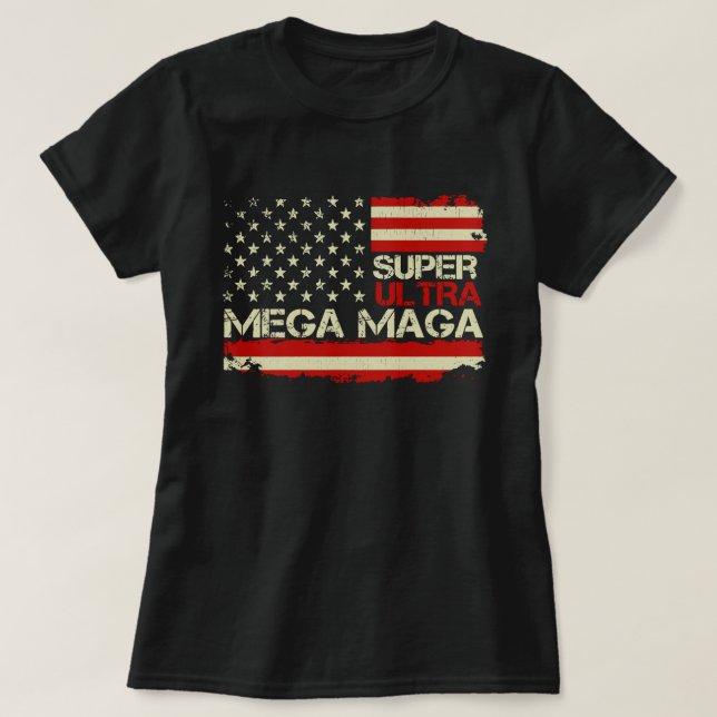 T-shirt Drapeau américain Super Ultra Mega Maga Anti Biden (Design devant)
