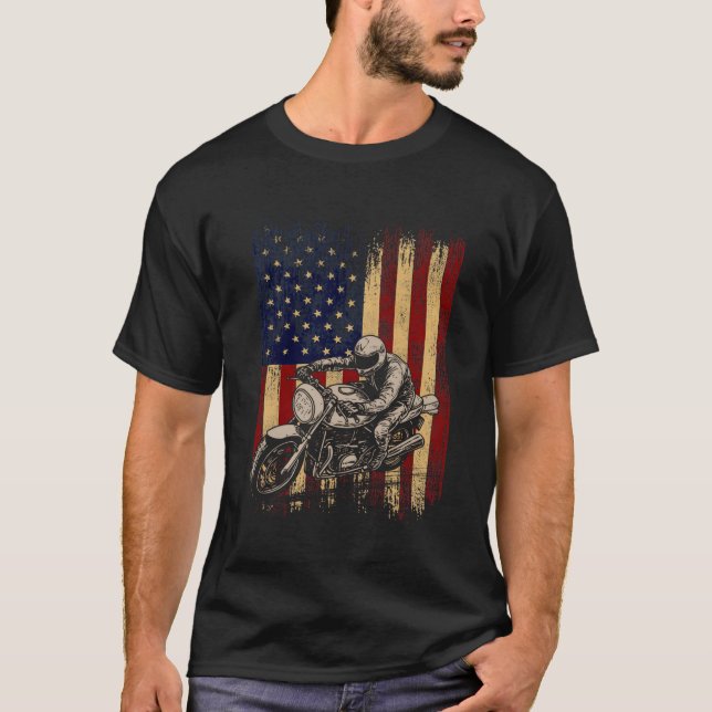 T-shirt Drapeau Américain Super Vélo Moto Gp 4 juillet Dir (Devant)