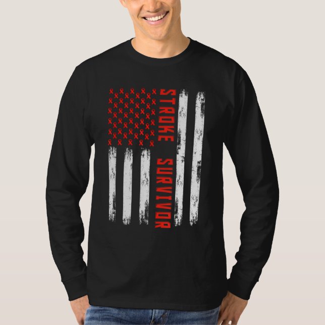 T-shirt Drapeau américain survivant Stroke Aw (Devant)