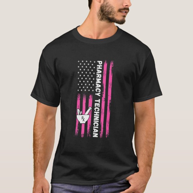 T-shirt Drapeau américain, technicien en pharmacie (Devant)