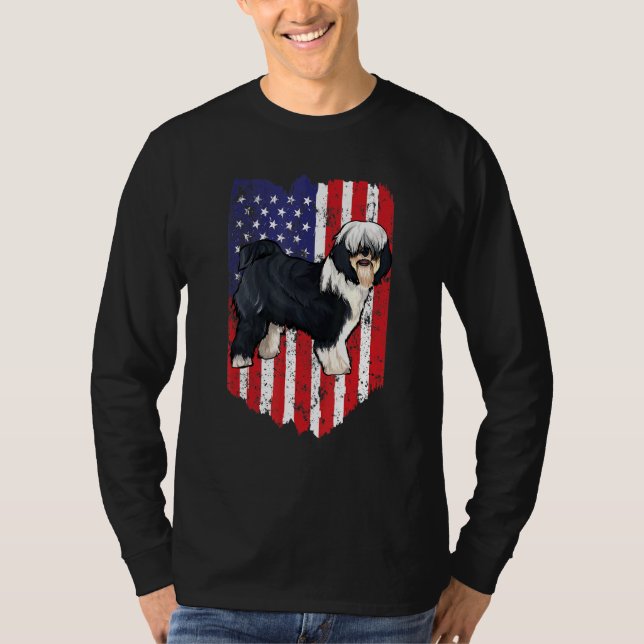 T-shirt Drapeau américain Terrier tibétain 4 juillet Usa (Devant)