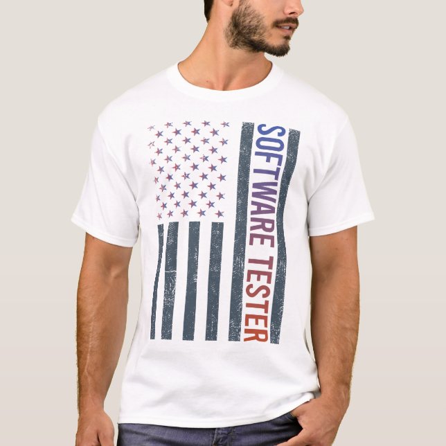 T-shirt Drapeau Américain - Testeur de Logiciel (Devant)