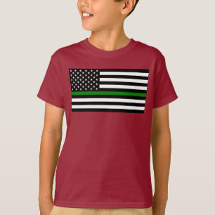 T-shirt Drapeau américain Thin Green Line Militaires et Vé