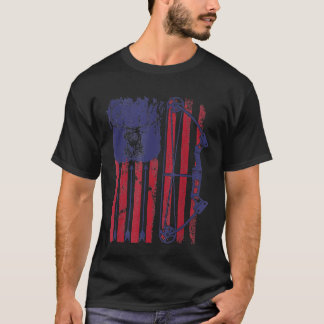 T-shirt Drapeau américain Tir à l'arc Bow Deer Bowhunting 