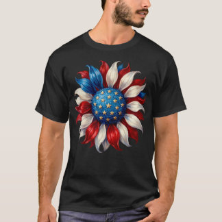 T-shirt Drapeau Américain Tournesol 4 Juillet Patriotique