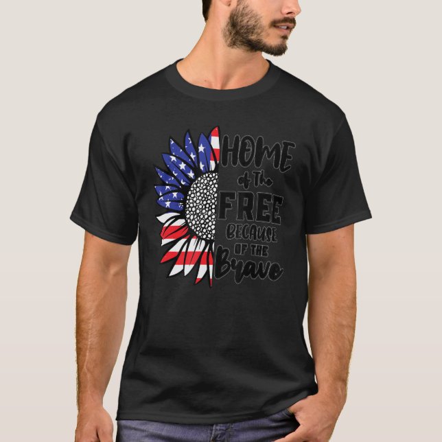 T-shirt Drapeau Américain Tournesol Hommes Femmes Enfants  (Devant)