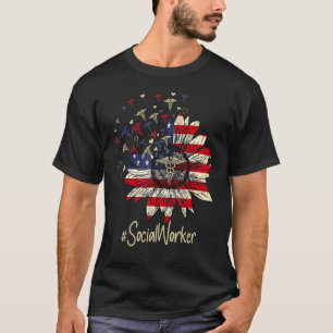T-shirt Drapeau américain tournesol Le Caduceus travailleu
