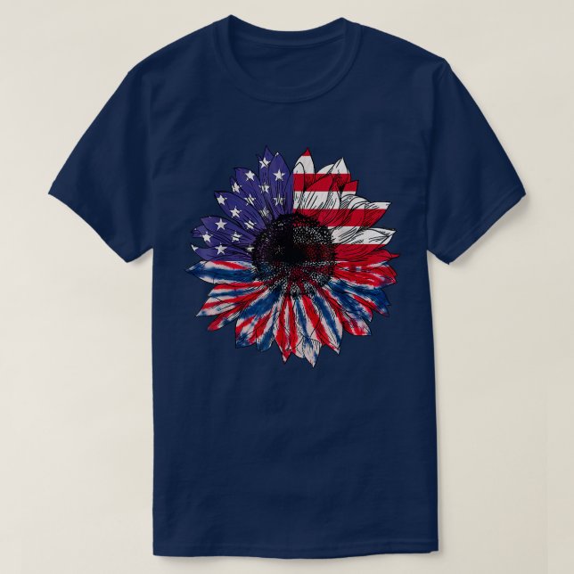 T-shirt Drapeau américain Tournesol Rouge Blanc Bleu Tie D (Design devant)