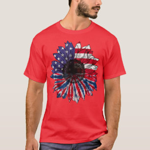 T-shirt Drapeau américain Tournesol Rouge Blanc Bleu Tie D