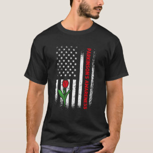 T-shirt Drapeau Américain Tulip Rouge Parkinson Sensibilis