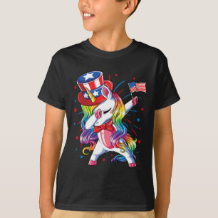 T-shirt Drapeau américain Unicorn 4 juillet Oncle Sam Girl