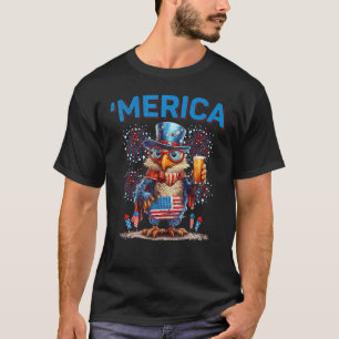 T-shirt Drapeau Américain US Poulet Patriotique 4 Juillet