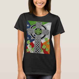 T-shirt Drapeau américain USA Croix Celtique Irlandaise