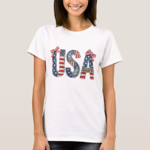 T-shirt Drapeau américain USA, FAUX Patchwork, 250 Ans