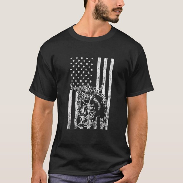 T-shirt Drapeau Américain Vache Écossaise  Vache des Highl (Devant)