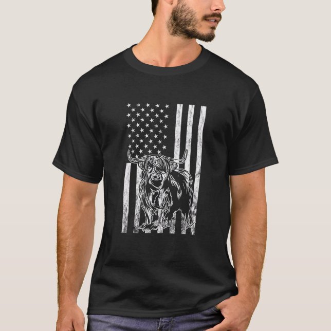 T-shirt Drapeau américain Vache écossaise  Vache des Highl (Devant)
