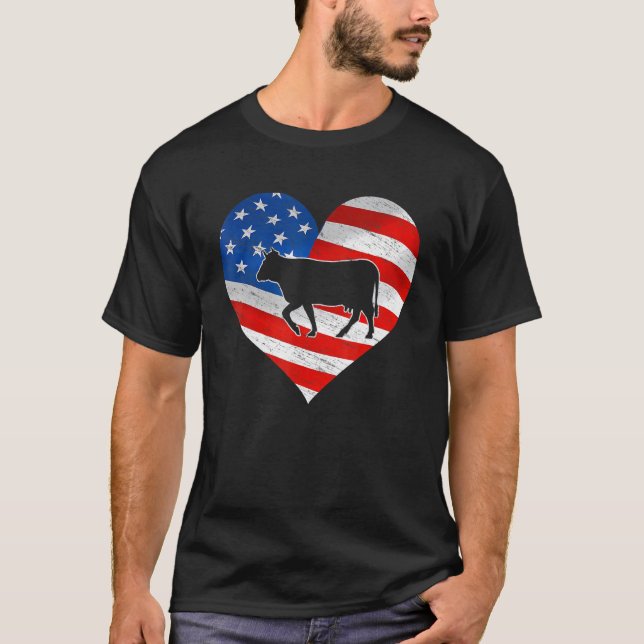 T-shirt Drapeau Américain Vache Prin 4 Juillet (Devant)