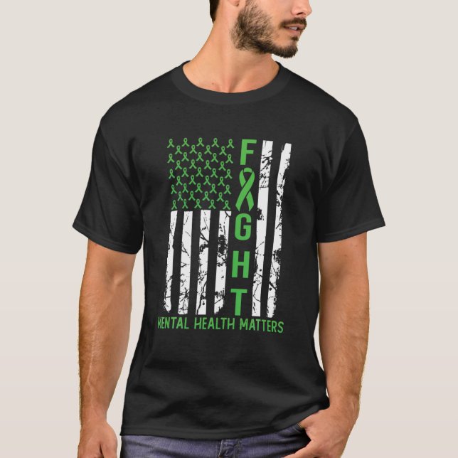 T-shirt Drapeau américain vert La santé mentale aux Etats- (Devant)