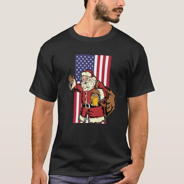 T-shirt Drapeau américain vertical du Père Noël (Devant)