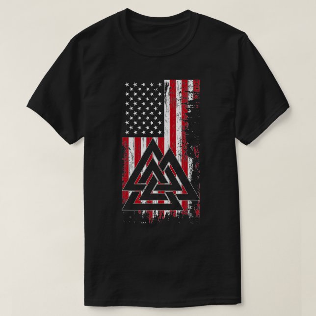 T-shirt Drapeau américain Viking Valknut Nordic Rune Celti (Design devant)