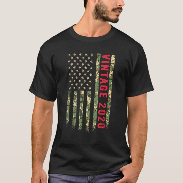 T-shirt Drapeau américain vintage 2020 Camo 2 ans 2e Bi (Devant)