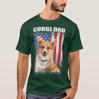 T-shirt Drapeau américain Vintage Corgi Papa Chien Cadeau 